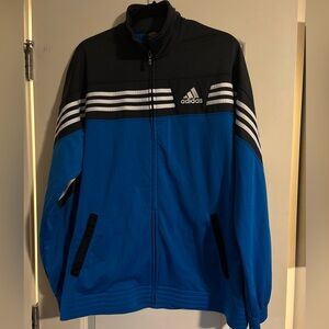Vintage Adidas Track Jacket Adult Size Large Blue Black Full Zip Stand Up Collar